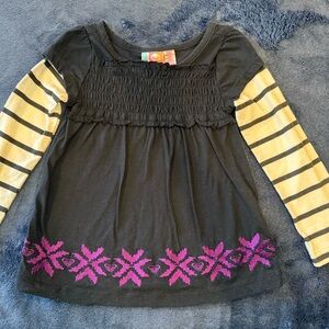 Roxy Black and cream Long Sleeve embroidered Kids Top